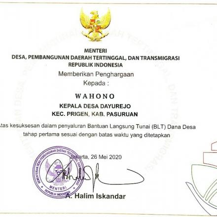 Album : Penghargaan Menteri DPDTT Republik Indonesia Kepad